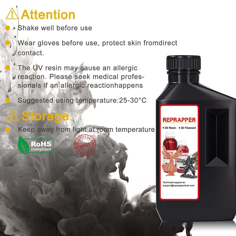 RepRapper Store Nylon-Like Strong 3D Printer Resin, Functional High-Resolution 3D Printing Resin, Impact-Resistant and Durable 405nm Fast UV-Curing Standard Photopolymer Resin for LCD Printer, Black 1000g - Image 4